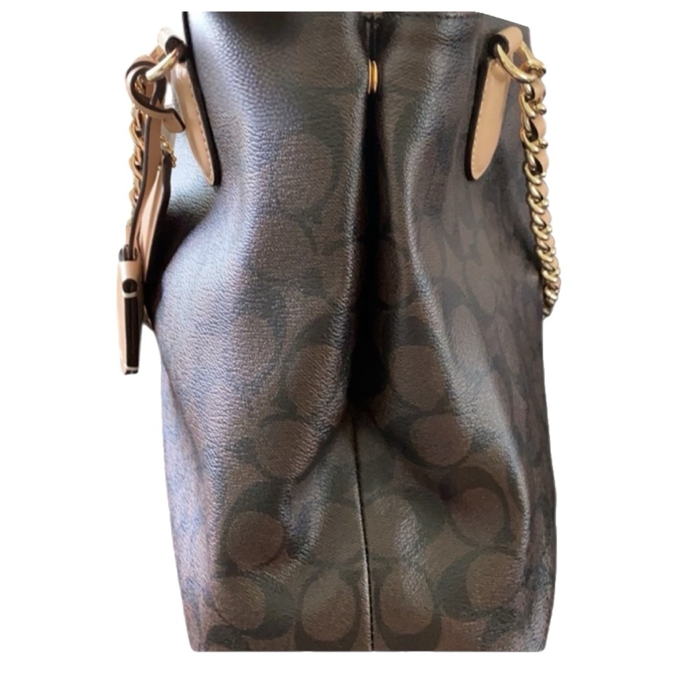 Coach Peyton Signature Chain Tote Brown Tan Canvas Gold Hardware - Picture 9 of 10